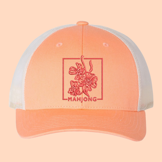 Embroidered Mahjong Hat in Peach